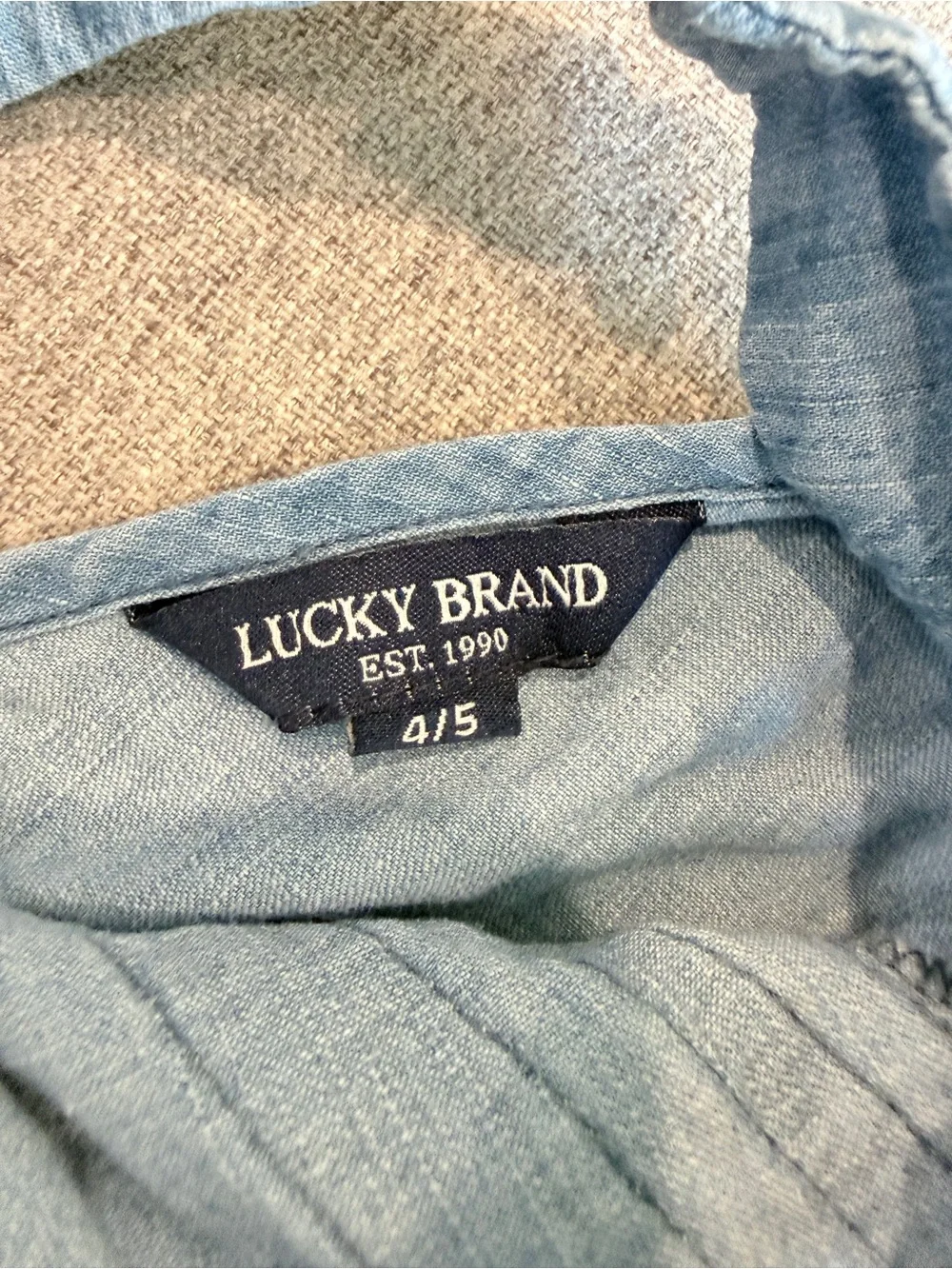 Lucky Brand Girls Chambray Embroidered Ruffle Western Dress 4/5 Rodeo Denim